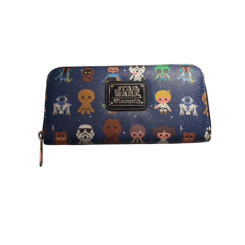 Loungefly Star Wars Character Print Zip Around Wallet Blue Faux Leather
